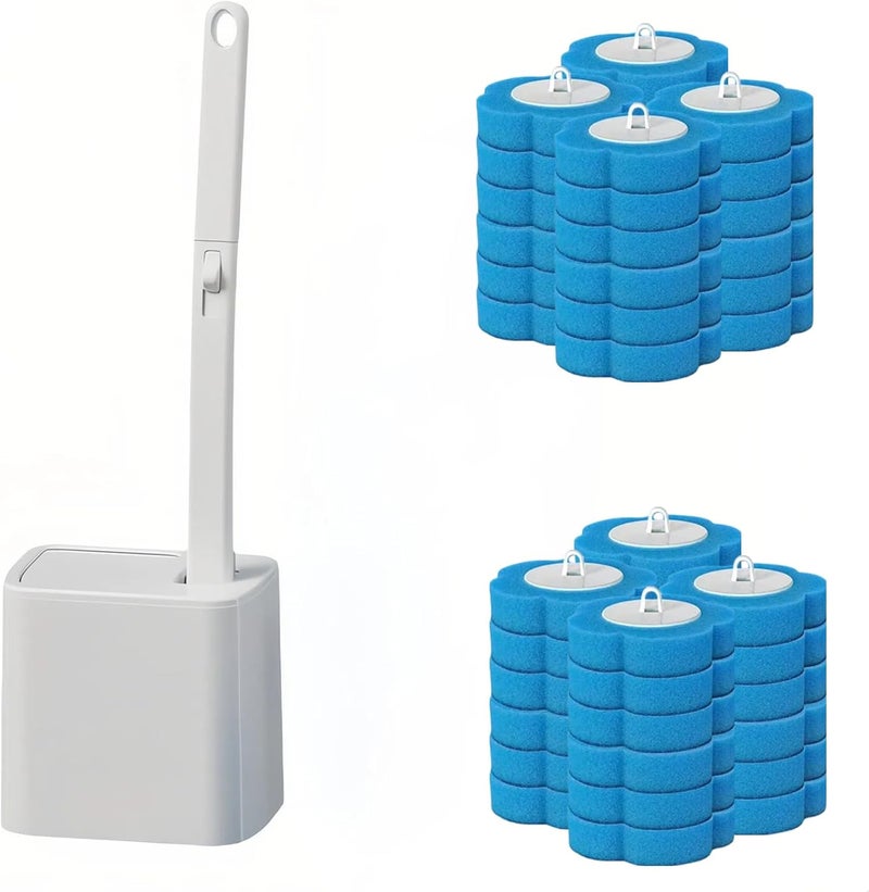 clowand Disposable Toilet Brush,Toilet Bowl Cleaner,Toilet Cleaning Supplies,Toilet Bowl Brush,Automatic lid-Opening and Closing Toilet Brush with Holder, 48 Refills for Cleaning and Bathroom Maintenance - Image 1
